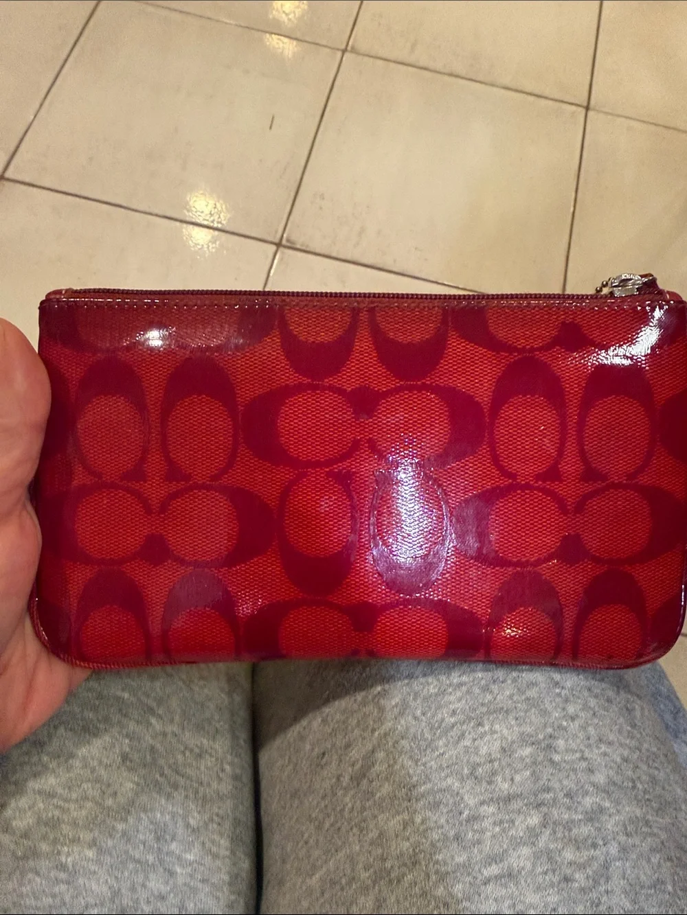VTG Coach Red Signature Gloss Zippered Pouch for Cosmetics or Travel Essentials